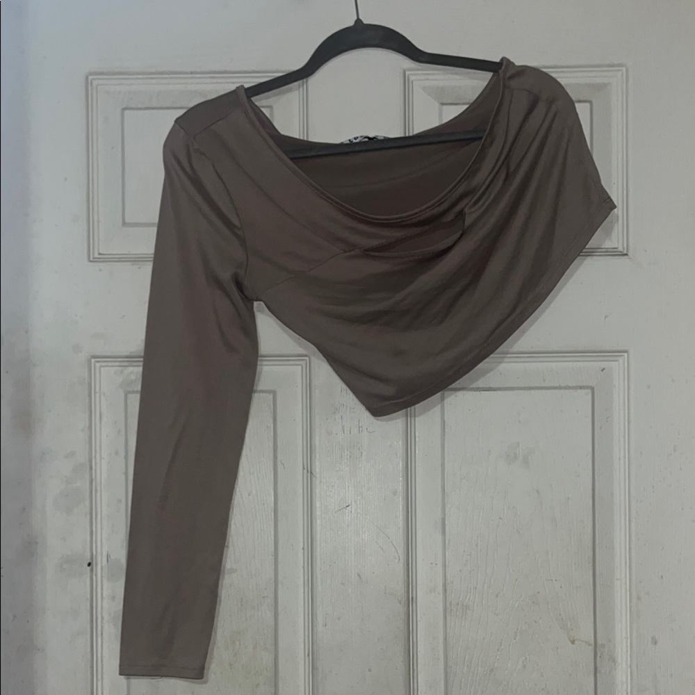 Brown Long Sleeve Crop Top